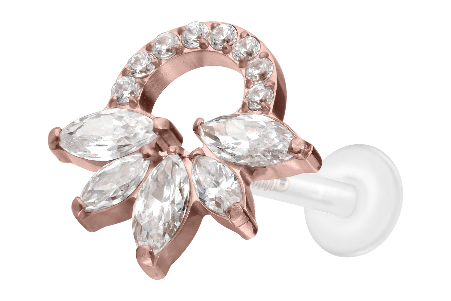PTFE Labret Piercing mit Innengewinde + Titan-Aufsatz KRISTALLRASSEL